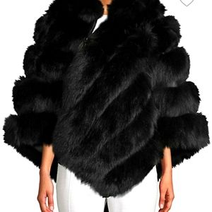 Belle Fare Dyed Fox Fur Asymmetric Poncho